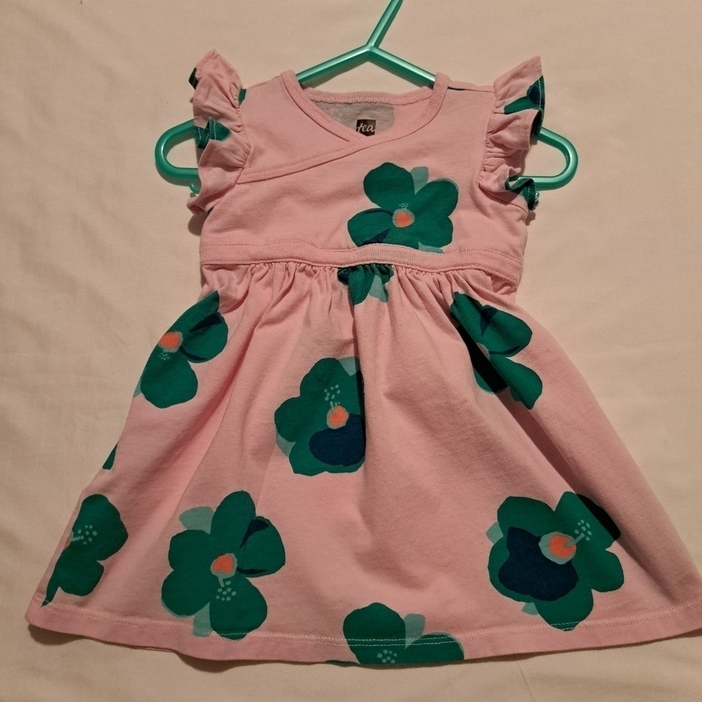 Tea Collection dress size 9-12 months pink with green flowers